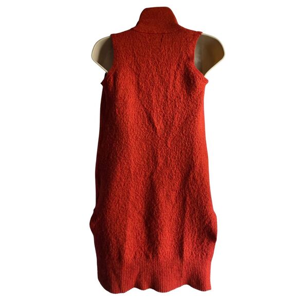 Tahari M Orange Merino Wool Blend Open Knit Duster Cardigan Vest Sleeveless Boho - Picture 2 of 7